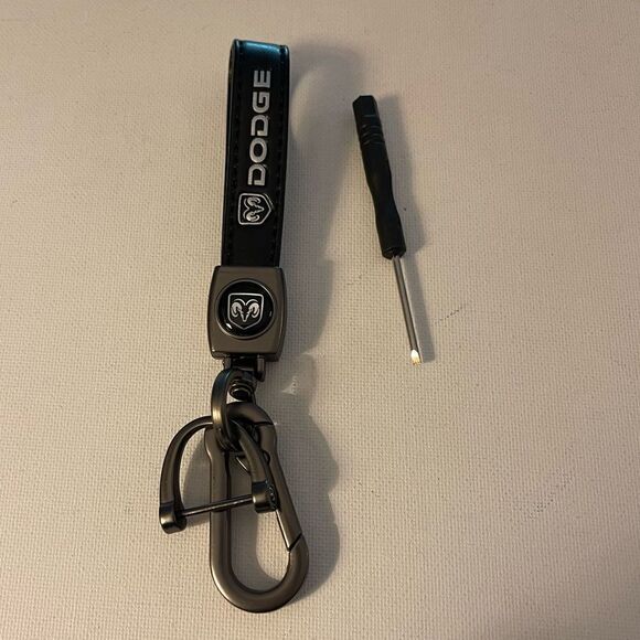 Dodge Logo Key Fob Keychain in Black Leather NWT - Picture 1 of 4